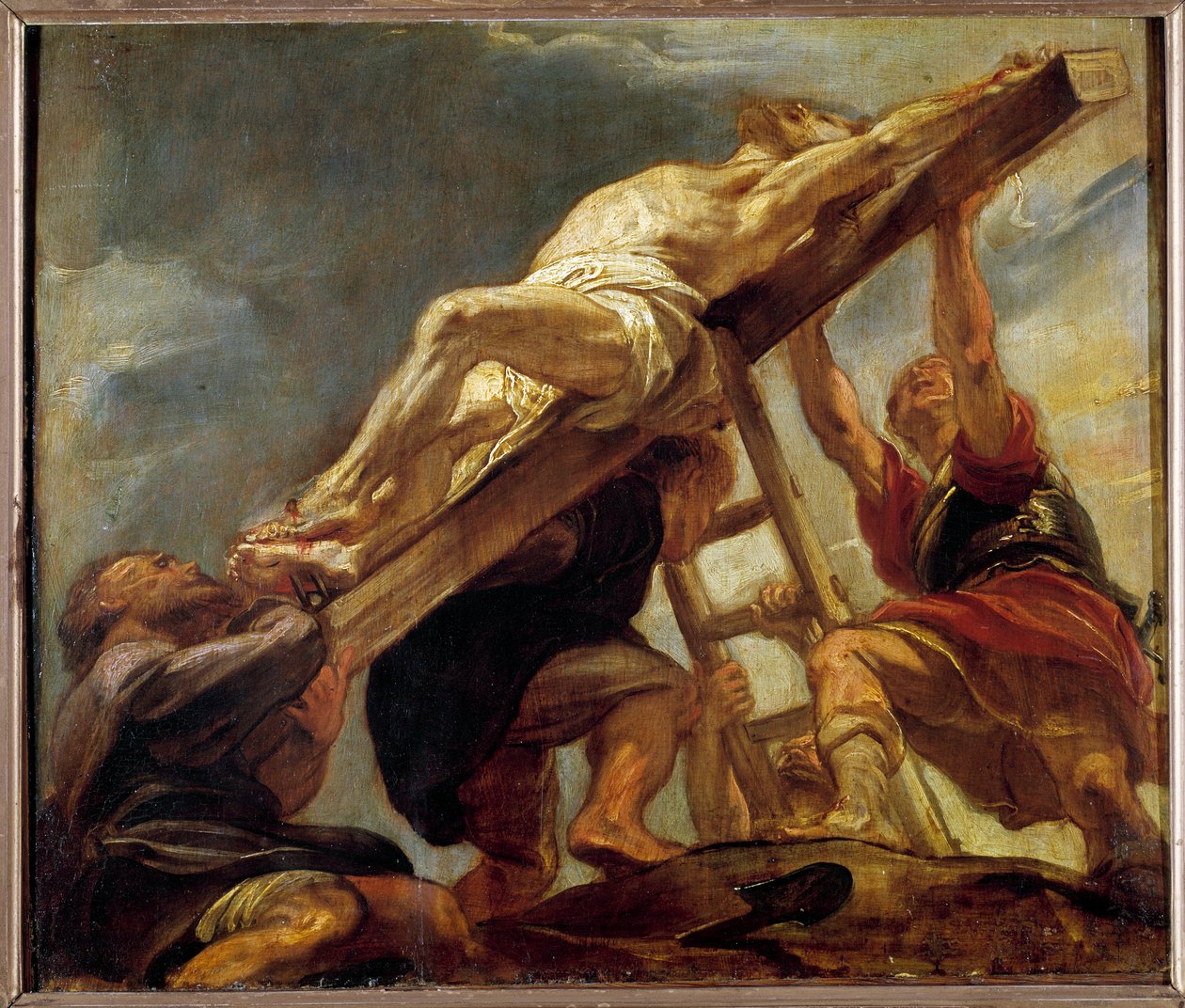 Forhøjning af korset (skitse til et rum i loftet i Jesuittkirken i Antwerpen) Maleri af Pierre Paul (Pierre-Paul) Rubens (eller Peter Paul eller Petrus Paulus) (1577-1640) 1620 Søn. 0,32x0,37 m . af Peter Paul Rubens