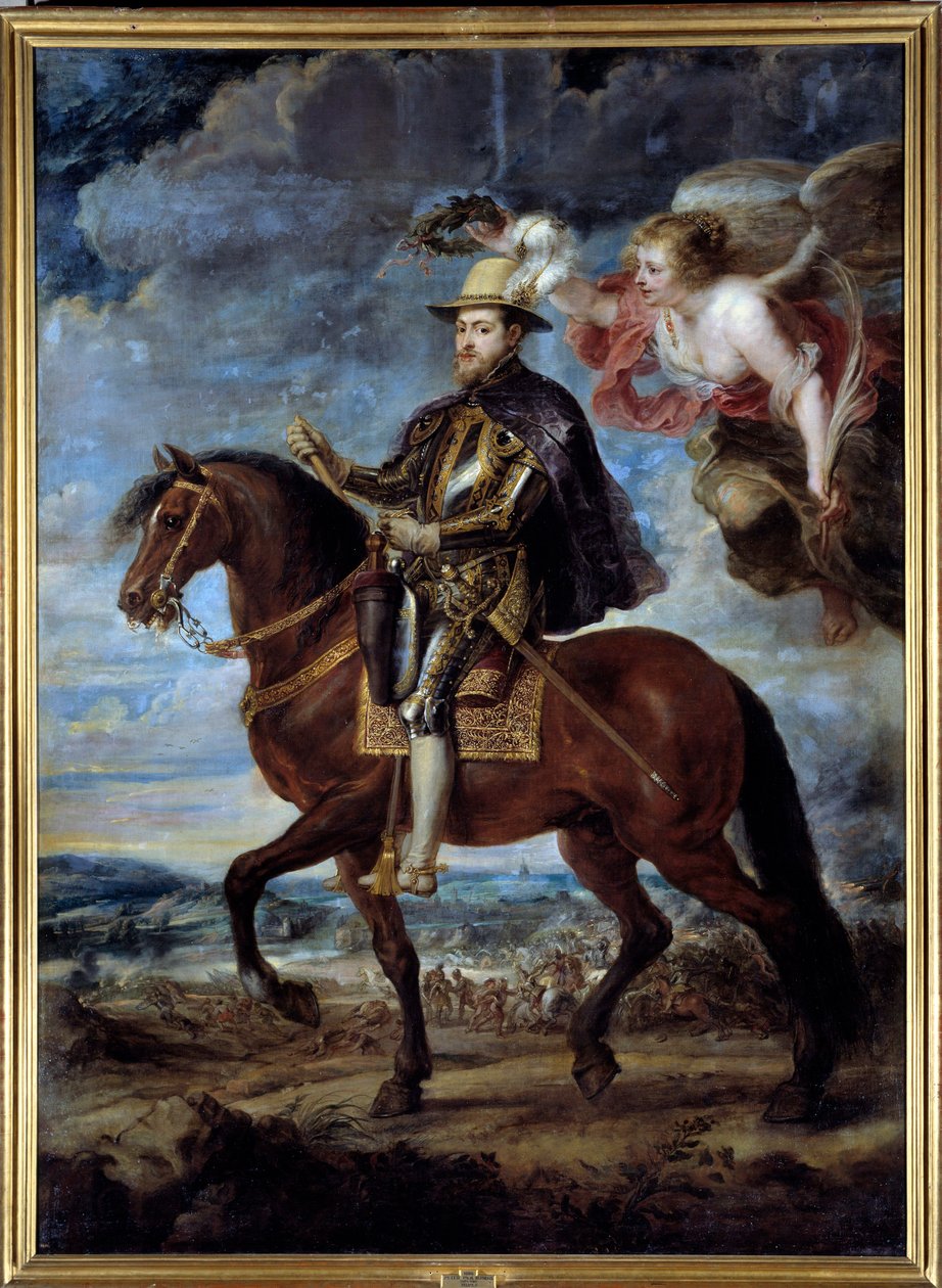 Rytterportræt af Filip II, konge af Spanien (1527-1598) Maleri af Peter Paul (Pierre-Paul) Rubens (eller Peter Paul eller Petrus Paulus) (1577-1640) 1500-tallet søn. 3,14x2,28 m Madrid, Prado Museum af Peter Paul Rubens