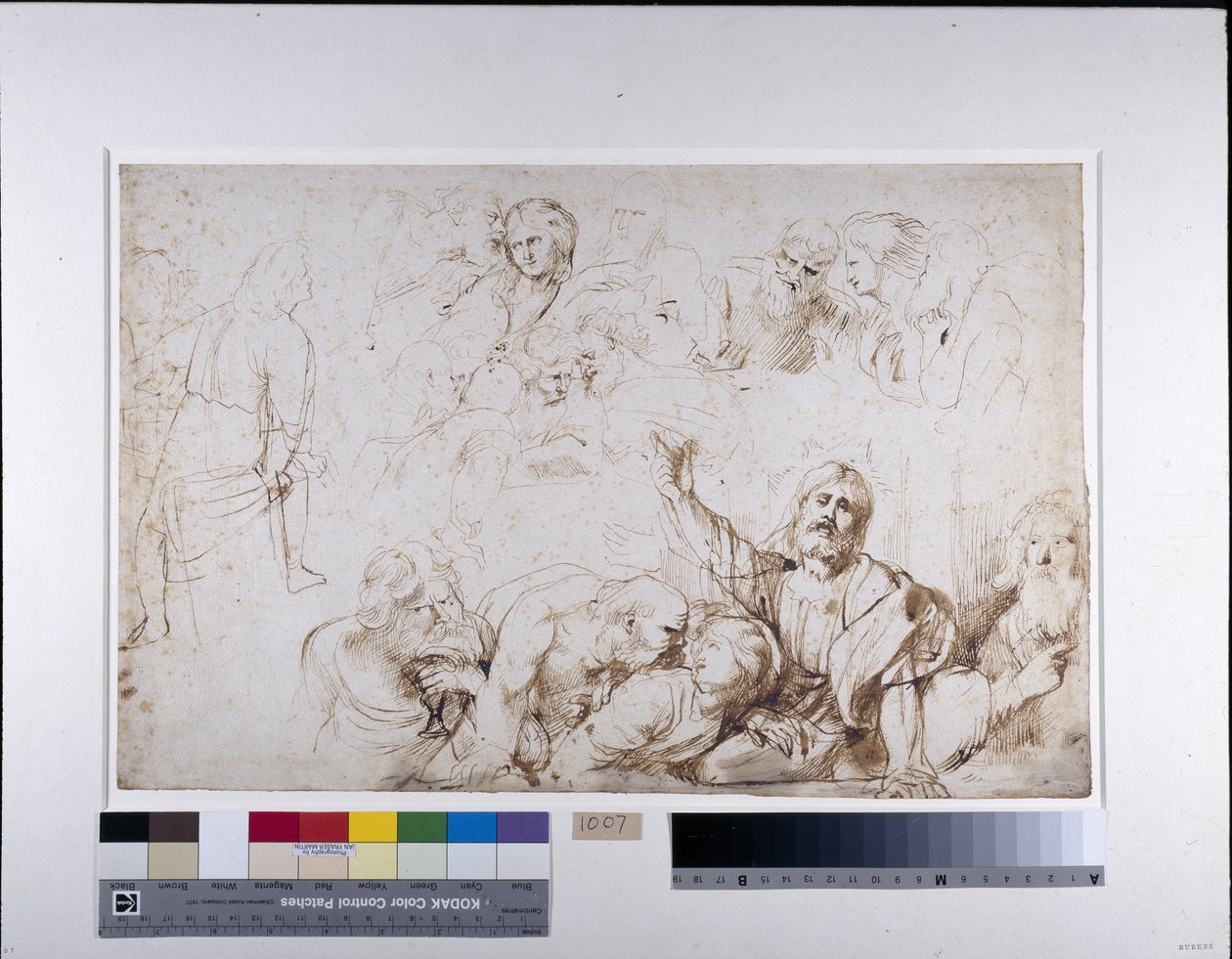 Fem grupper af figurer til en sidste nadver (Kristus bebuder sit forræderi) c.1601-04 (pen & blæk med vask på papir) af Peter Paul Rubens