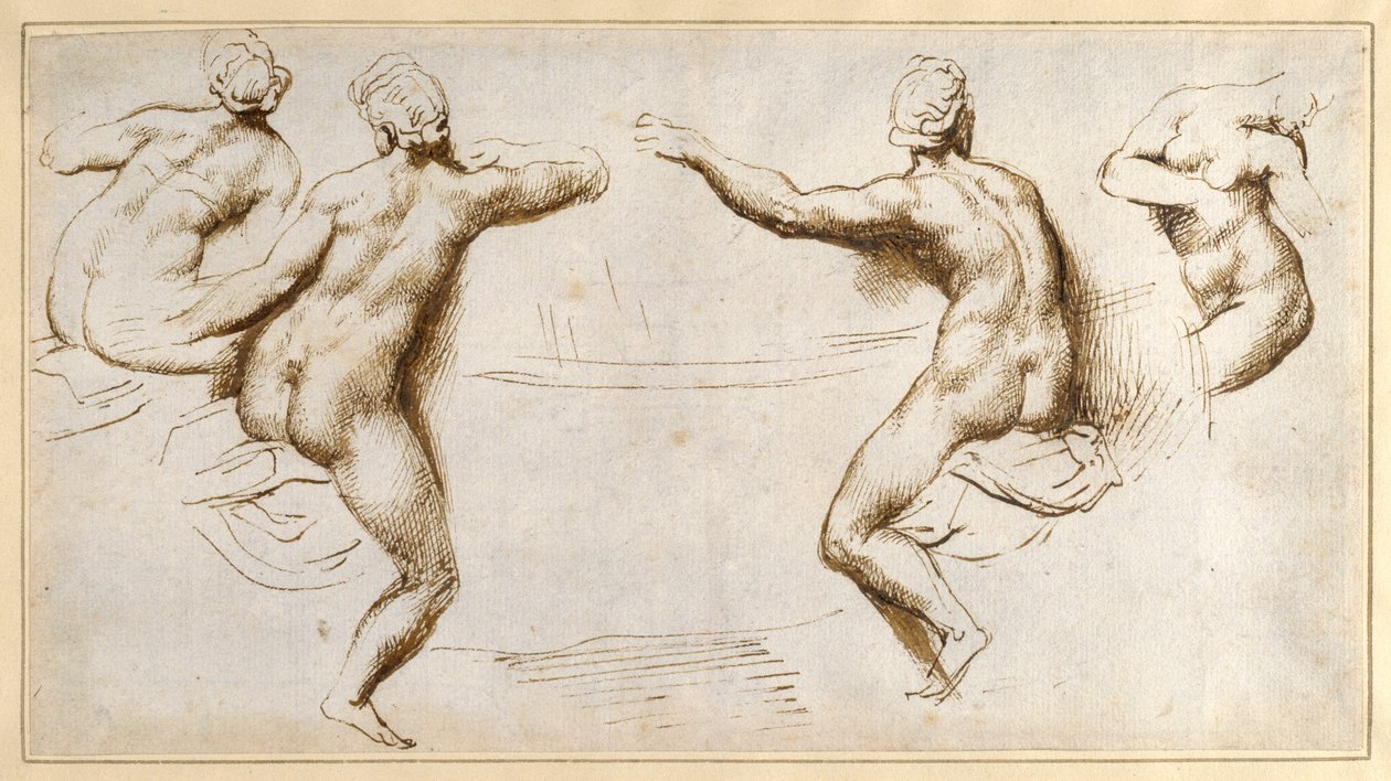 Fire kvindelige nøgenbilleder rundt om et bassin (pen og blæk på papir) af Peter Paul Rubens