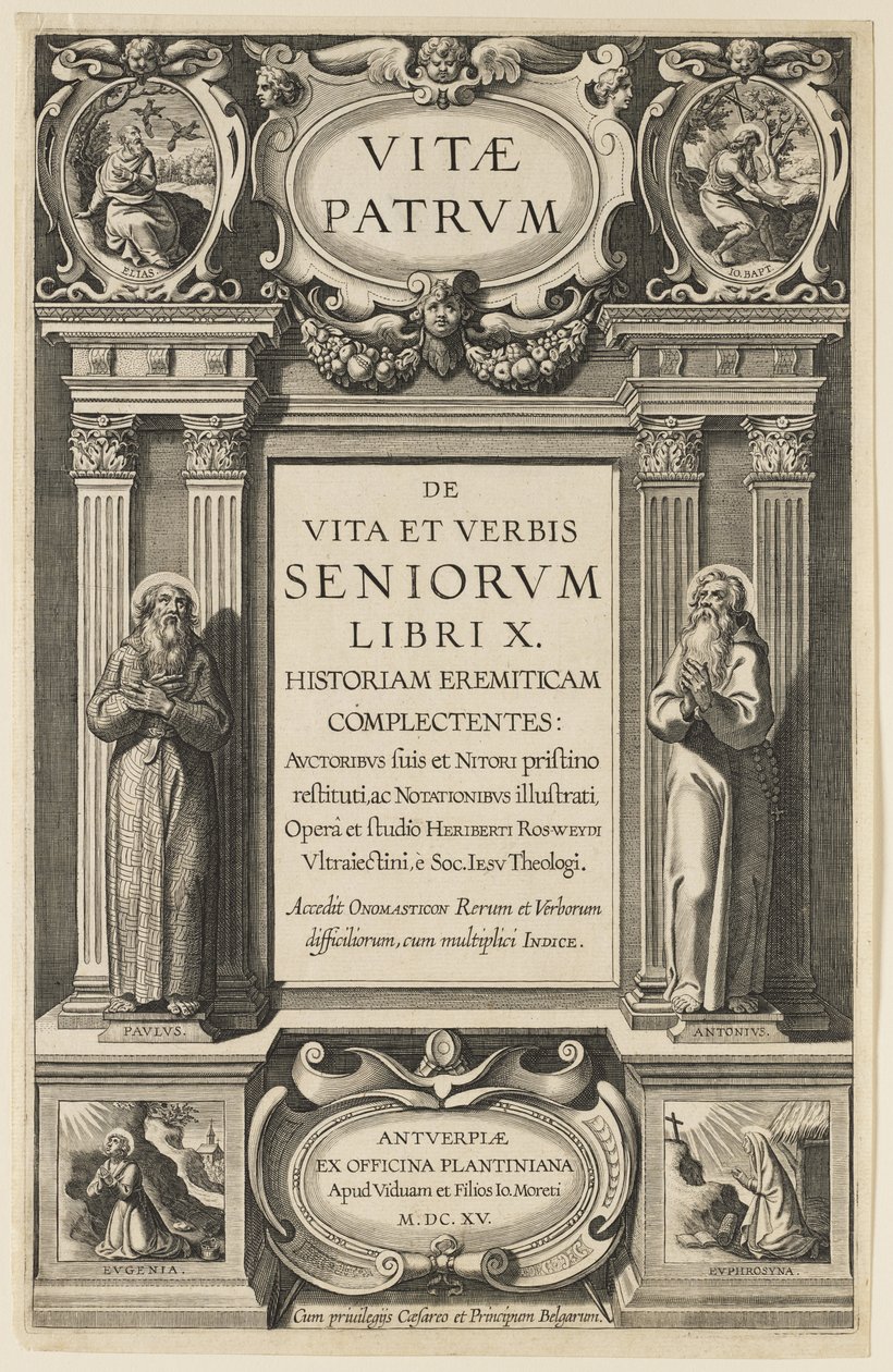 Frontispice til "Lives of the Fathers" af Heribert Rosweyde, graveret af Theodor Galle af Peter Paul Rubens