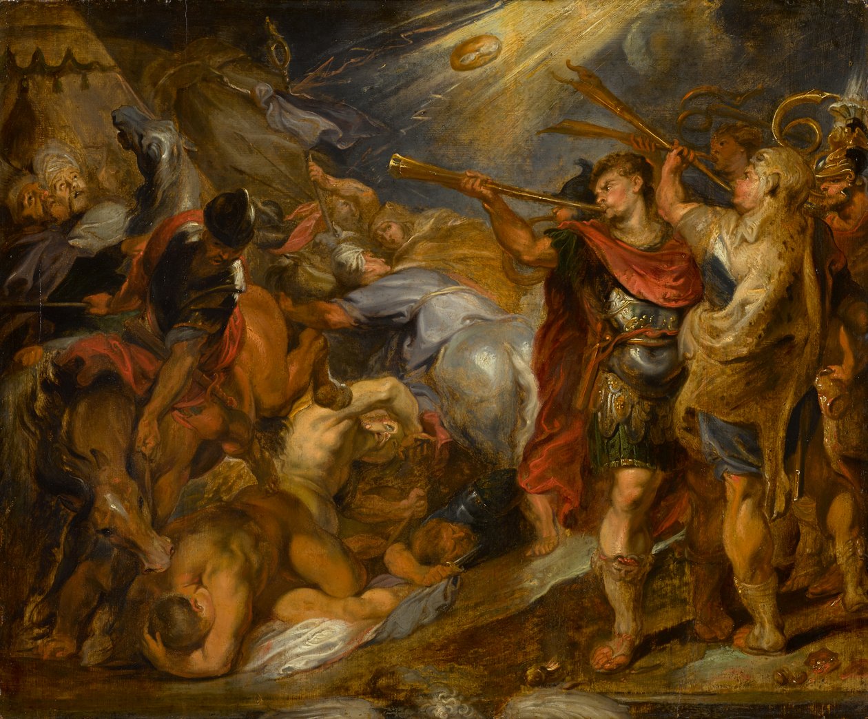 Gideon overvinder midianitterne, omkring 1625-1630 (olie på vugget panel) af Peter Paul Rubens
