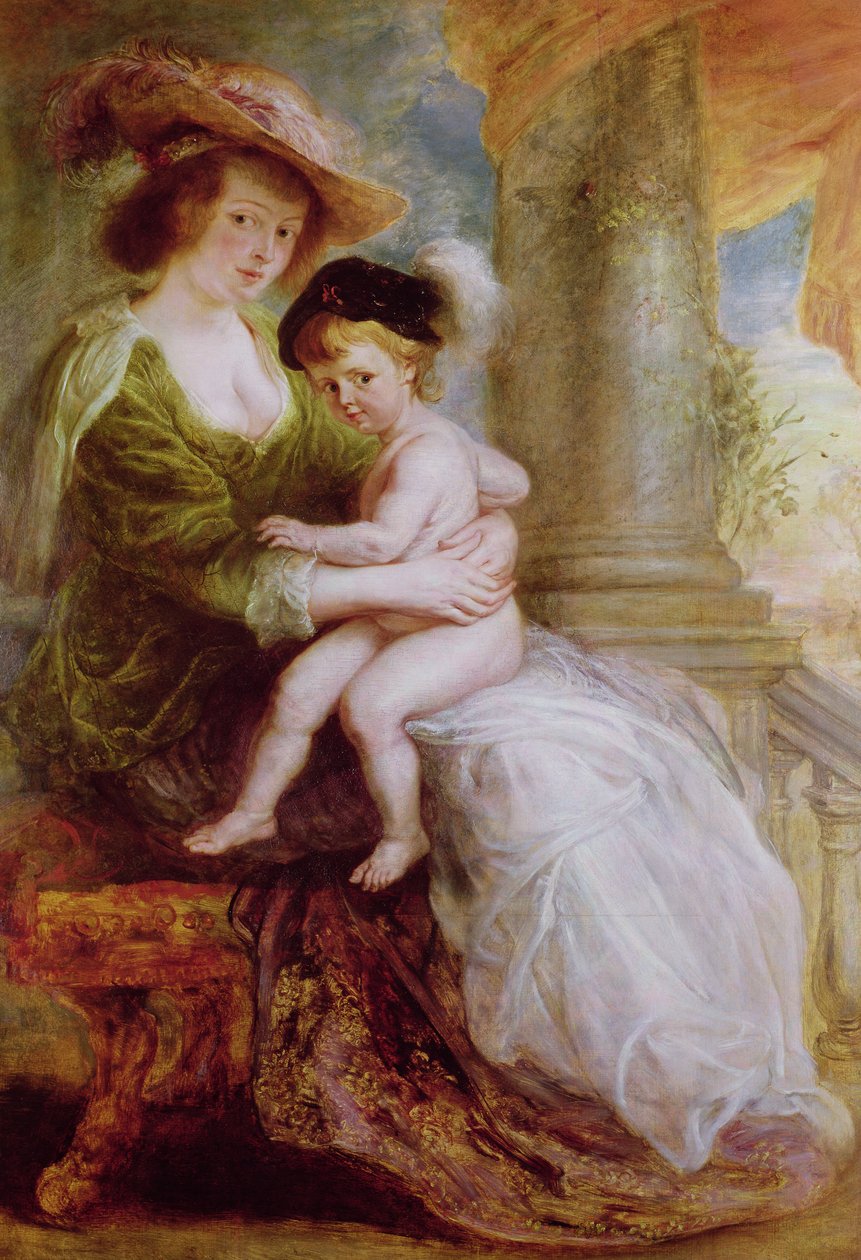 Helene Fourment (1614-73) og hendes søn Frans (olie på panel) af Peter Paul Rubens
