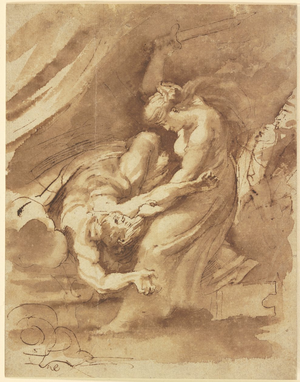 Judith halshugger Holofernes, ca. 1609-10 (blæk og tusch på papir) af Peter Paul Rubens