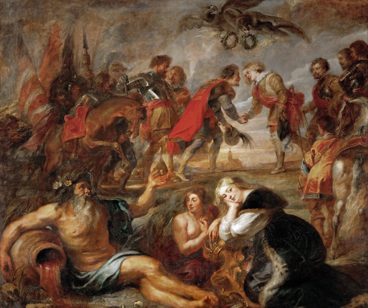 Mødet mellem Ferdinand III af Habsburg (1608-1657), konge af Ungarn, Bøhmen og Tyskland og spædbarnskardien Ferdinand af Østrig (1609-1641) før slaget ved Nördlingen (1634) - Mødet mellem kong Ferdinand af Ungarn og kardinal Spædbarn af Peter Paul Rubens