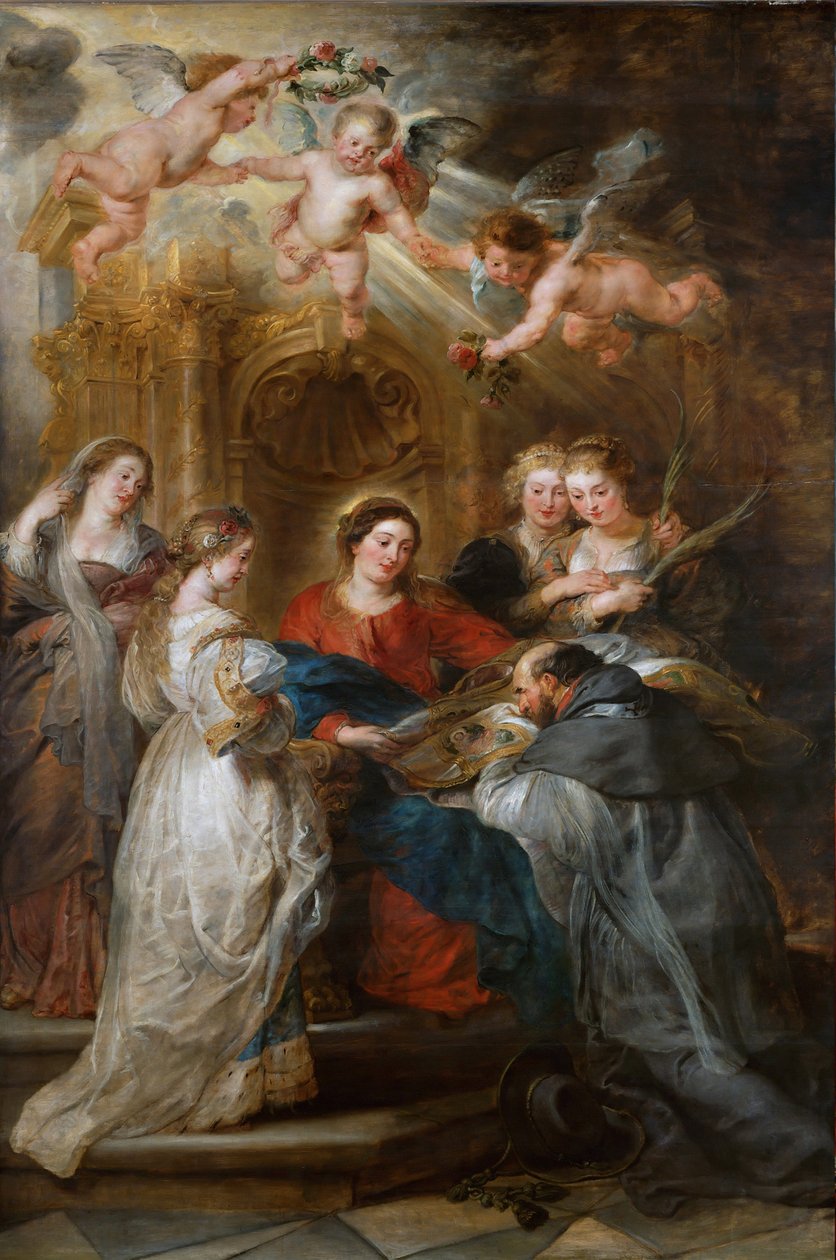 Synet af Sankt Ildefonso (606-667), Jomfruen giver ham et kasubel - Centralpanel på Sankt Ildefonsos altertavle - Centralpanel af Ildefonso-altertavlen af ​​Rubens, Pieter Paul (1577-1640). Olie på træ, ca. 1630-1631. Kunsthistorisk Museum, Wien af Peter Paul Rubens