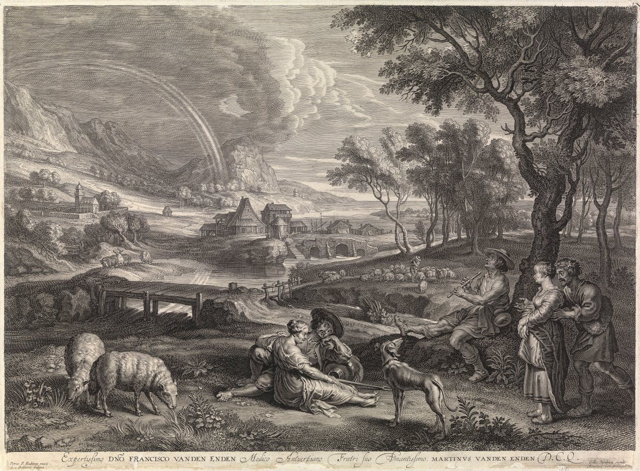 Landskab med regnbue og en hyrde (gravering) af Peter Paul Rubens
