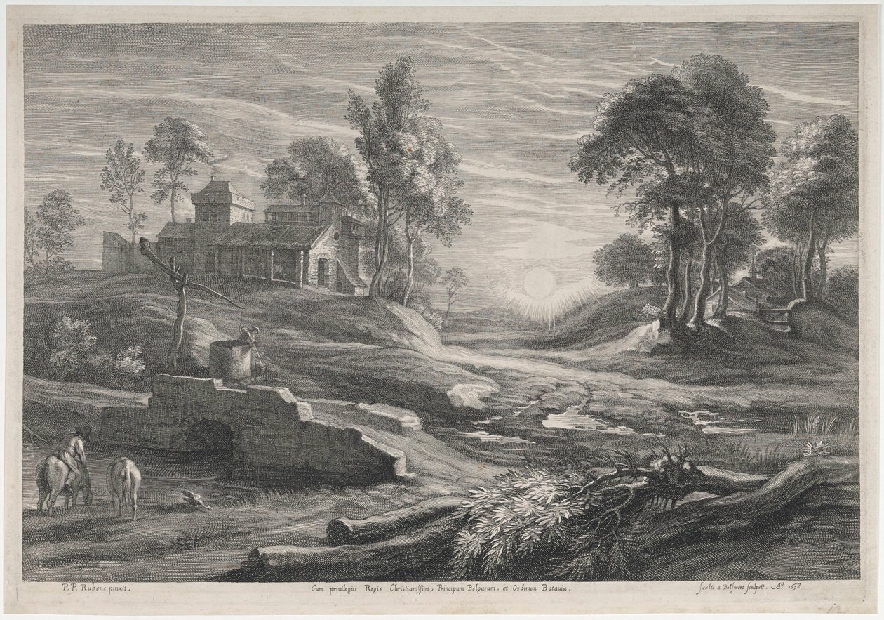 Landskab med solnedgang og to gårde af Peter Paul Rubens