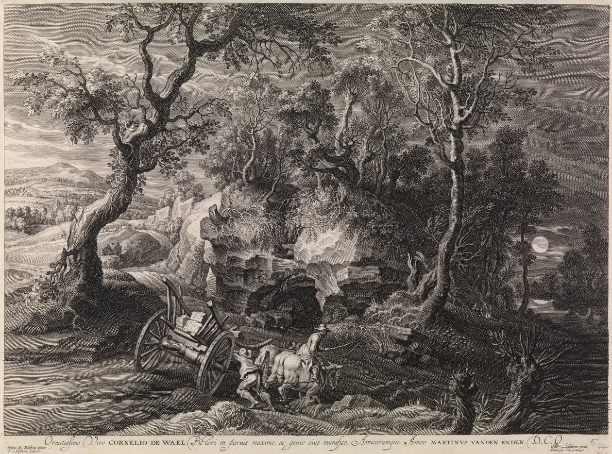 Landskab med en fastklemt vogn (gravering) af Peter Paul Rubens