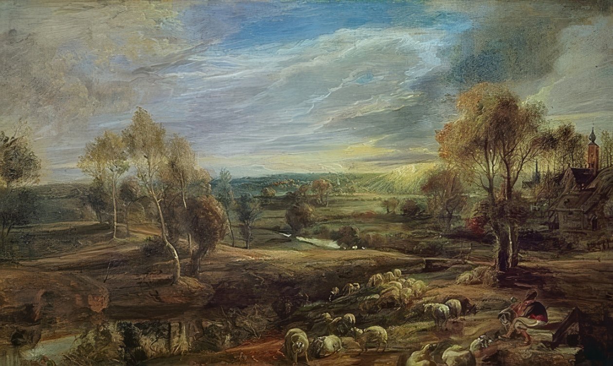 Landskab med en hyrde og hans flok. Omkring 1638 af Peter Paul Rubens