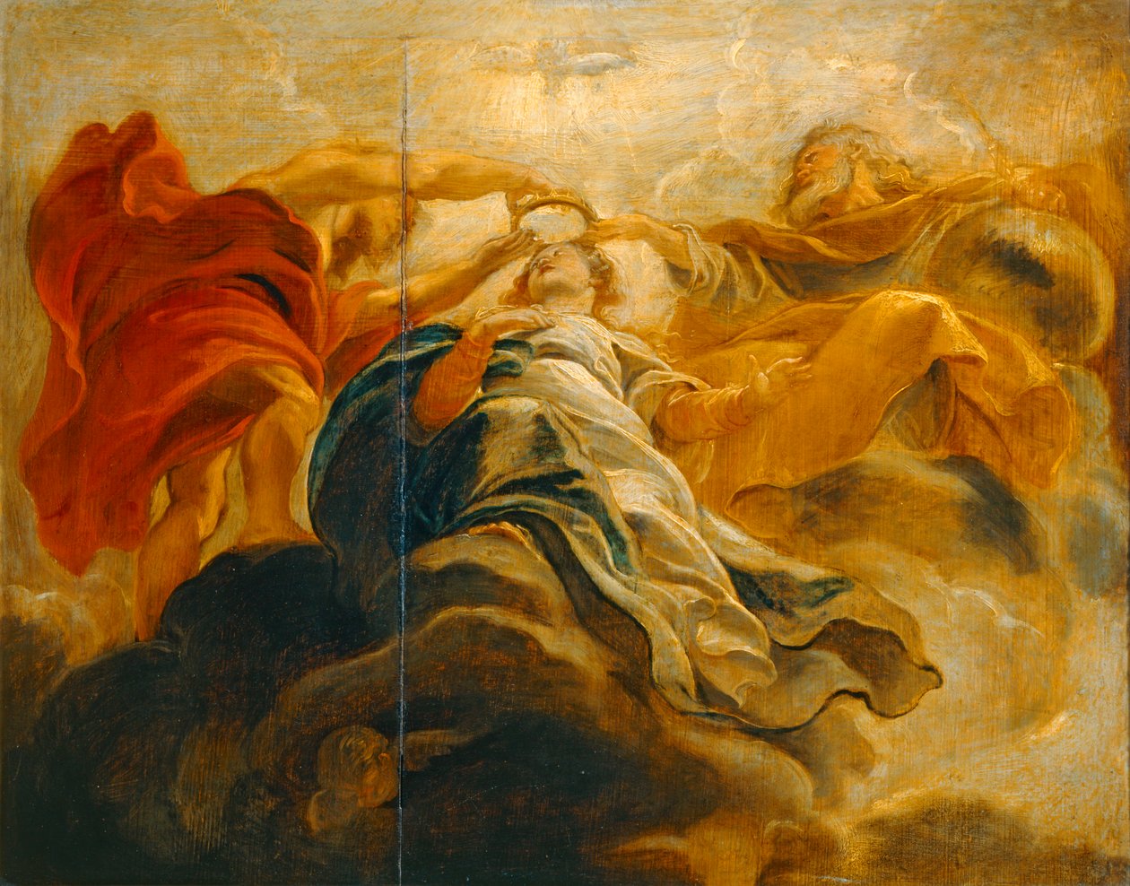 Jomfru Marias kroning af Gud Fader og Jesus Kristus (maleri på træ) af Peter Paul Rubens