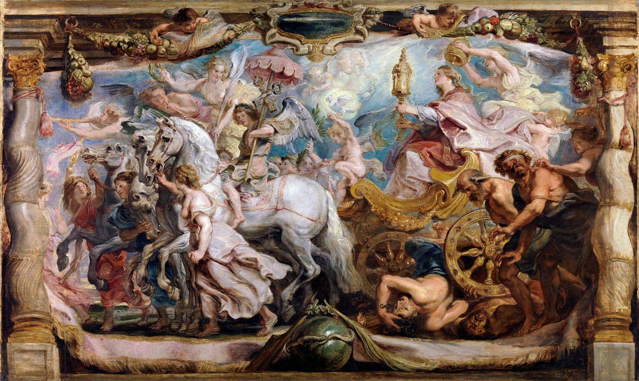"" Kirkens triumf på den rasende, uenighed og had "" -maling af Pierre Paul (Pierre-Paul) Rubens (eller Peter Paul eller Petrus Paulus) (1577-1640) 17. århundrede. Madrid, Prado Musee - Kirkens triumf af Rubens, Pieter Paul (1577-164 af Peter Paul Rubens