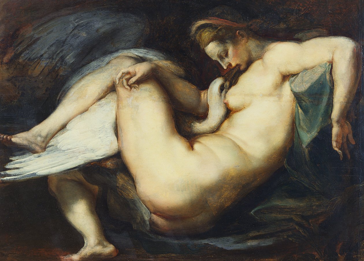 Leda og svanen (olie på panel) af Peter Paul Rubens