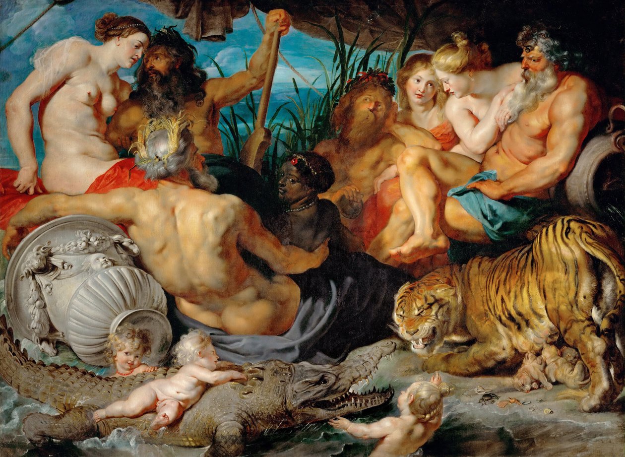 Paradisets fire floder (De fire kontinenter) - Paradisets fire floder (De fire kontinenter) - Pieter Paul Rubens (1577-1640). Olie på lærred, ca. 1615. Mål: 208x283 cm. Kunsthistorisk Museum, Wien af Peter Paul Rubens