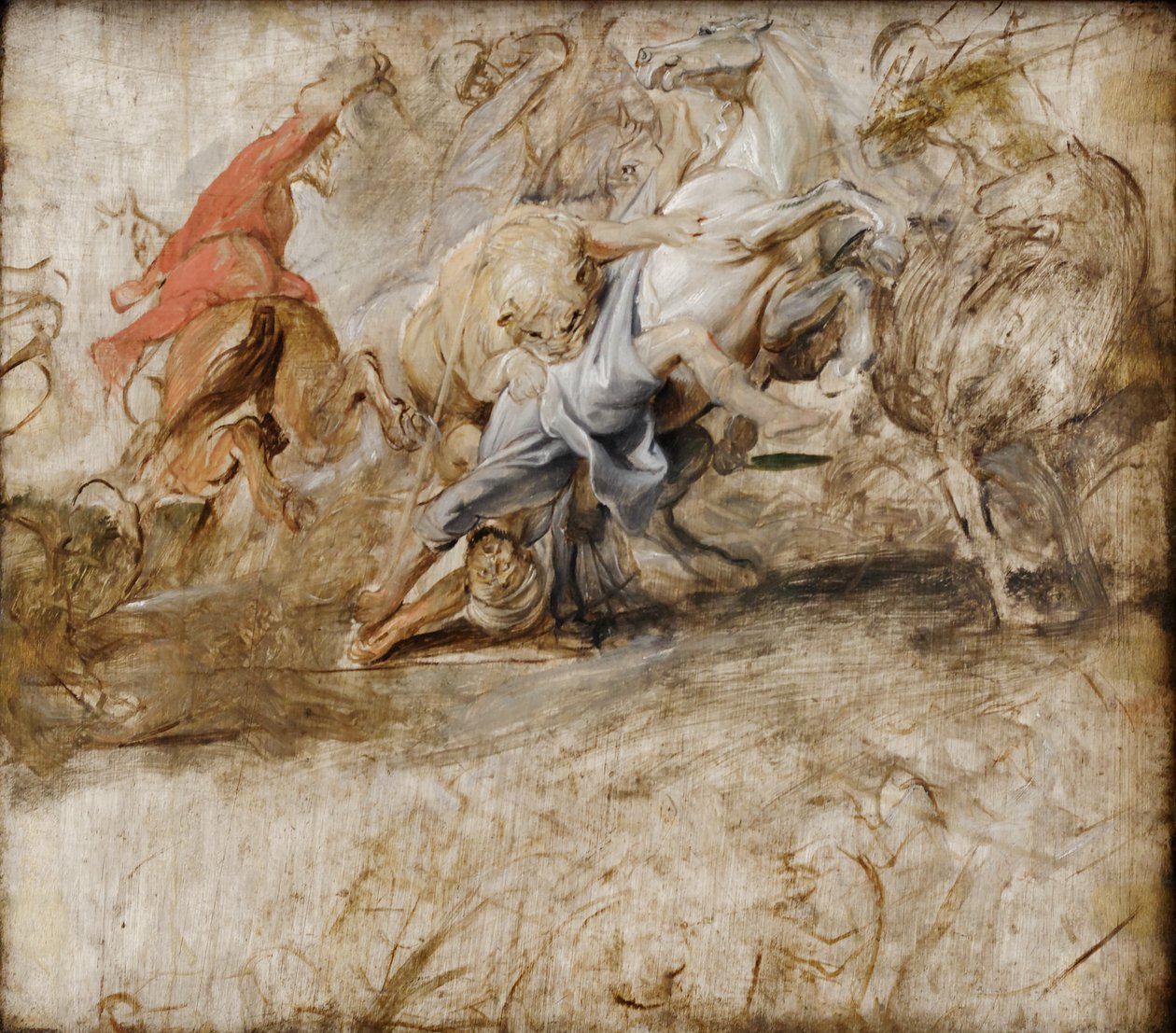 Løvejagt (olieskitse); bagsiden: Ægteskabsindgåelse i procuratione (skitse til Medici-cyklussen) af Peter Paul Rubens