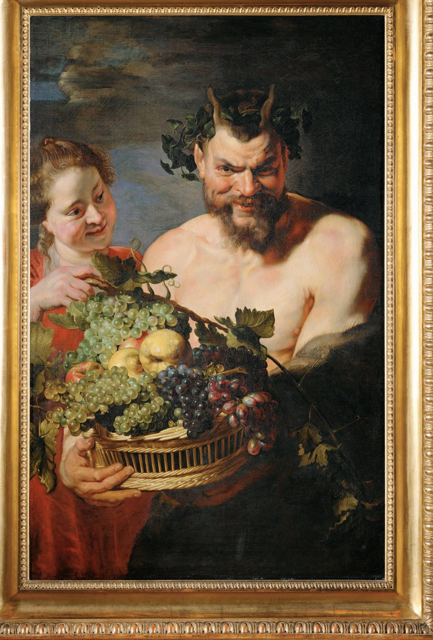 Mænade og satyr med en kurv med frugt (maleri på lærred) af Peter Paul Rubens