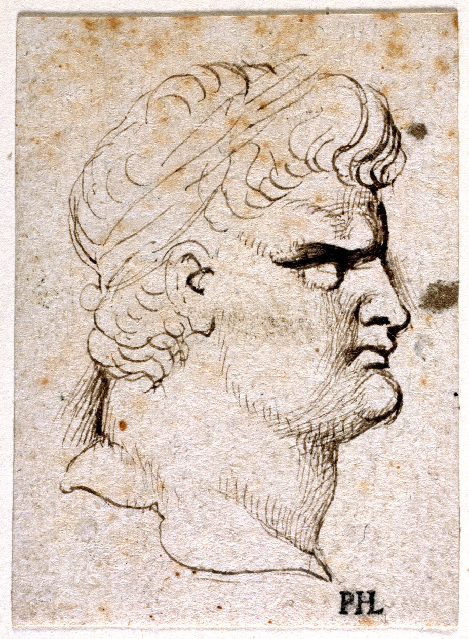 Nero, fra ti tegninger af otte af de første tolv Cæsarer, efter Giovanni da Cavinos medaljer (pen og blæk på papir) af Peter Paul Rubens