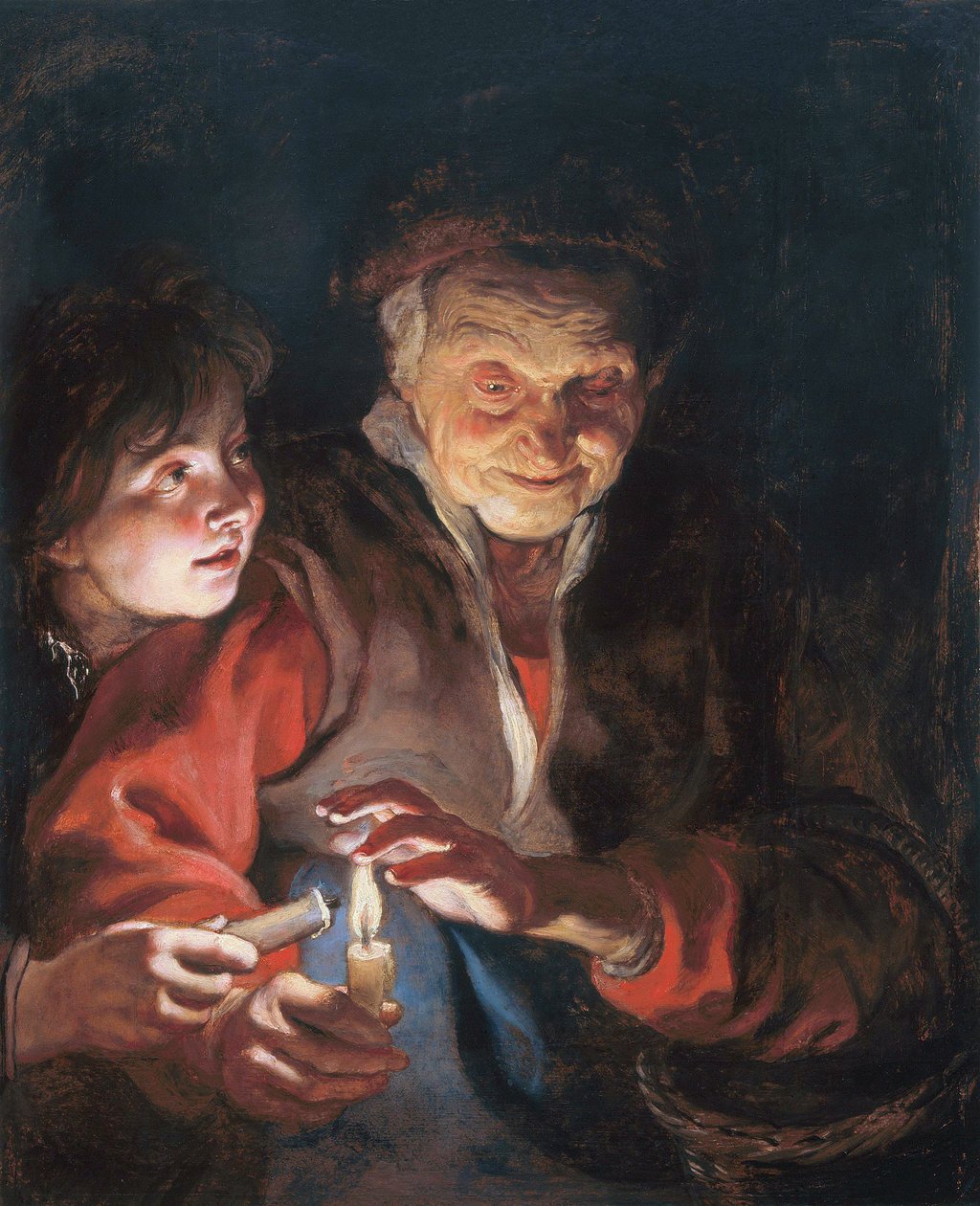 Gammel kvinde og dreng med stearinlys af Peter Paul Rubens