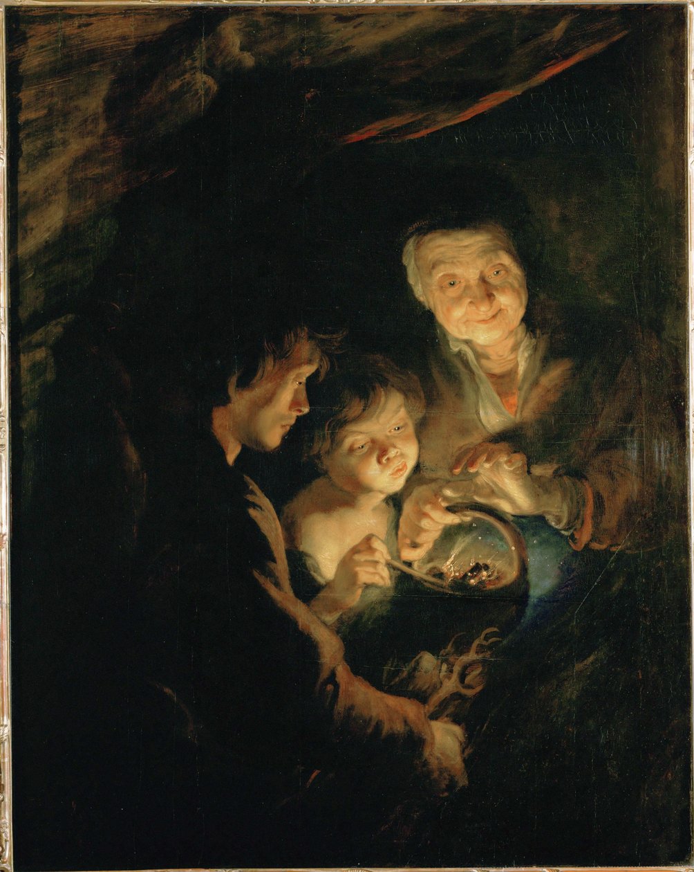 Gammel kvinde med fyrfad, ca. 1618-20 (maleri på egetræ) af Peter Paul Rubens