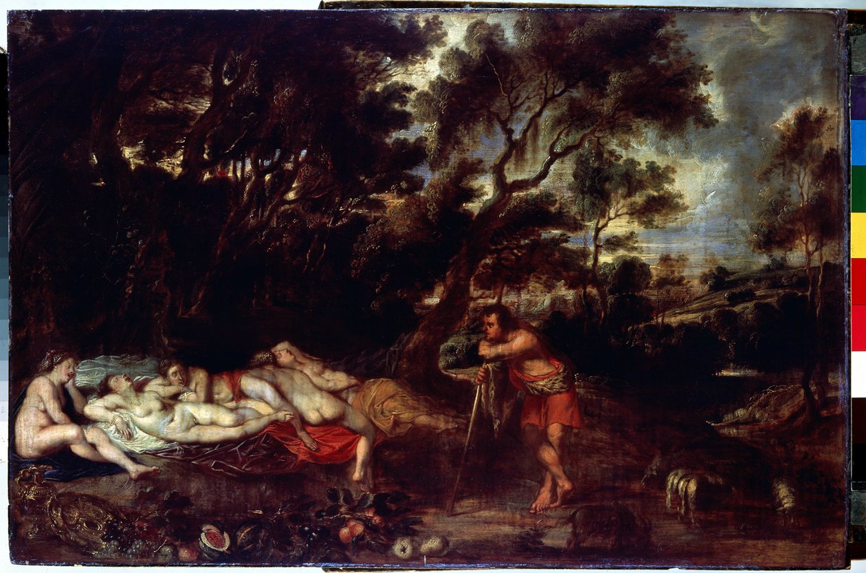 Landskab med Cimon og Iphigenia (Landskab med Cymon og Iphigenia). Maleri af Peter Paul (Pierre-Paul) Rubens (eller Peter Paul eller Petrus Paulus) (1577-1640). Olie på træ, 49 x 73 cm. flamsk kunst, barokkunst. Eremitagemuseet, Sankt Petersborg. af Peter Paul Rubens