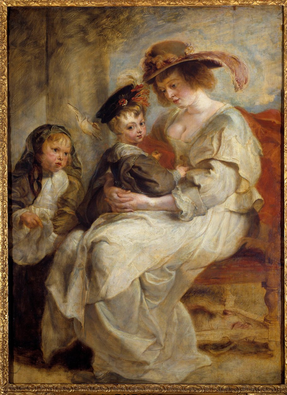Portræt af Helene Fourment (1614-1673), malerens anden hustru med ægteparrets to børn Maleri af Pierre Paul (Pierre-Paul) Rubens (eller Peter Paul eller Petrus Paulus) (1577-1640) 1634 Søn. 1,15x0,85 m af Peter Paul Rubens