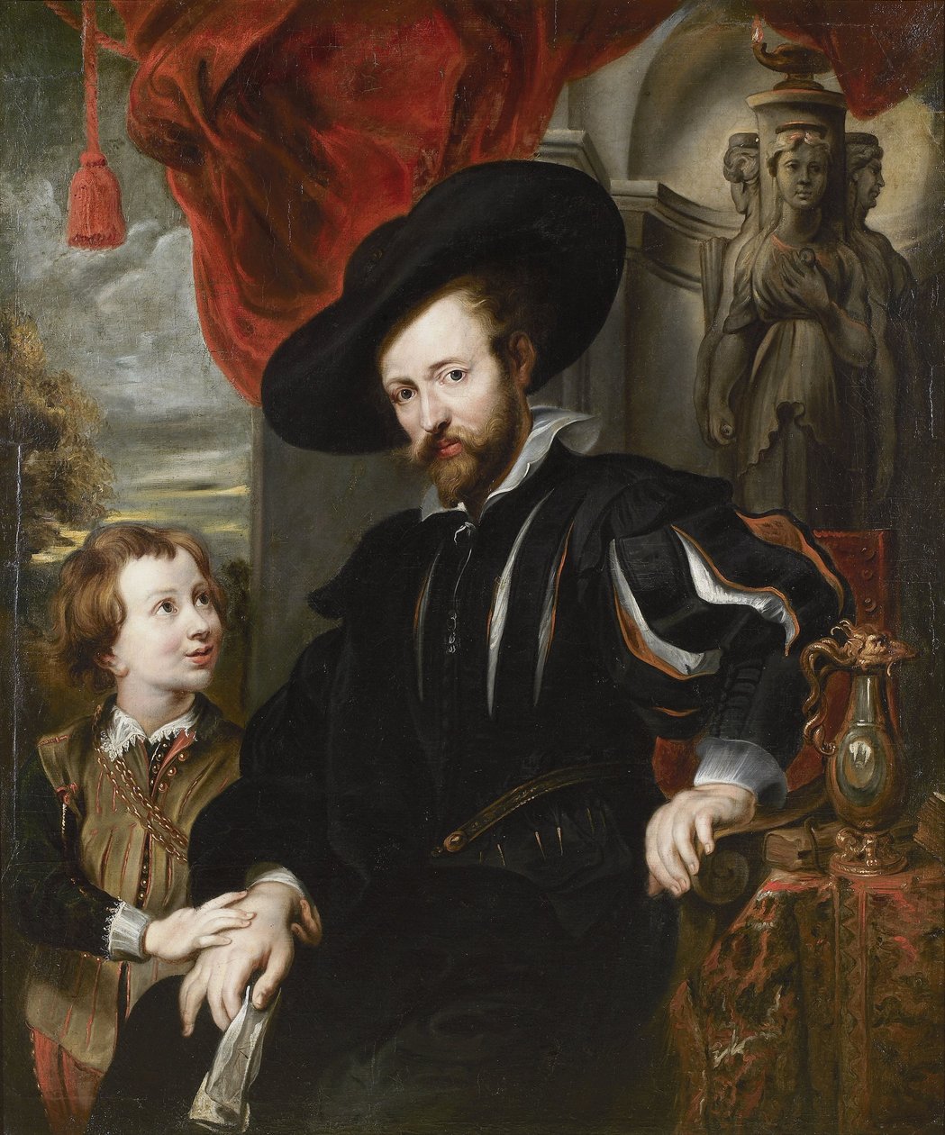 Portræt af Peter Paul Rubens med sin søn Albert, midten af det 17. århundrede. af Peter Paul, Rubens