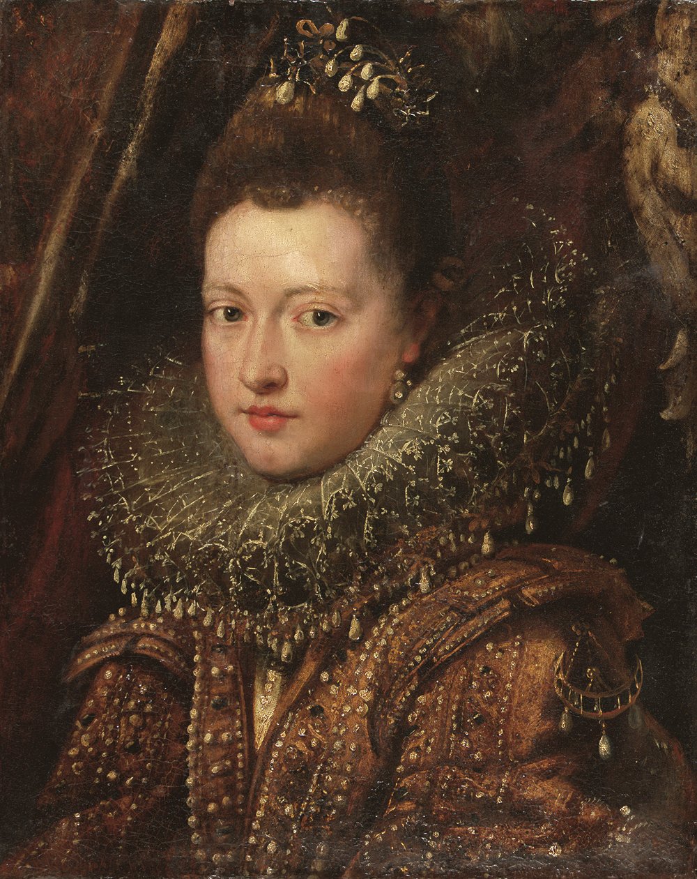 Portræt af prinsesse Margherita Gonzaga, bustelængde - et fragment (olie på lærred) af Peter Paul Rubens
