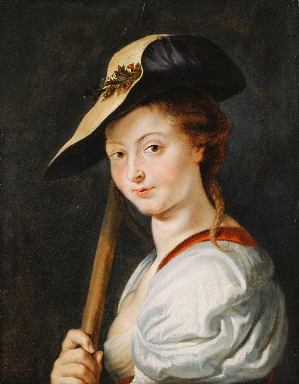 Portræt af en ung kvinde, angivet at være Suzanna Fourment, brystlængde, som en hyrdinde, af Peter Paul Rubens