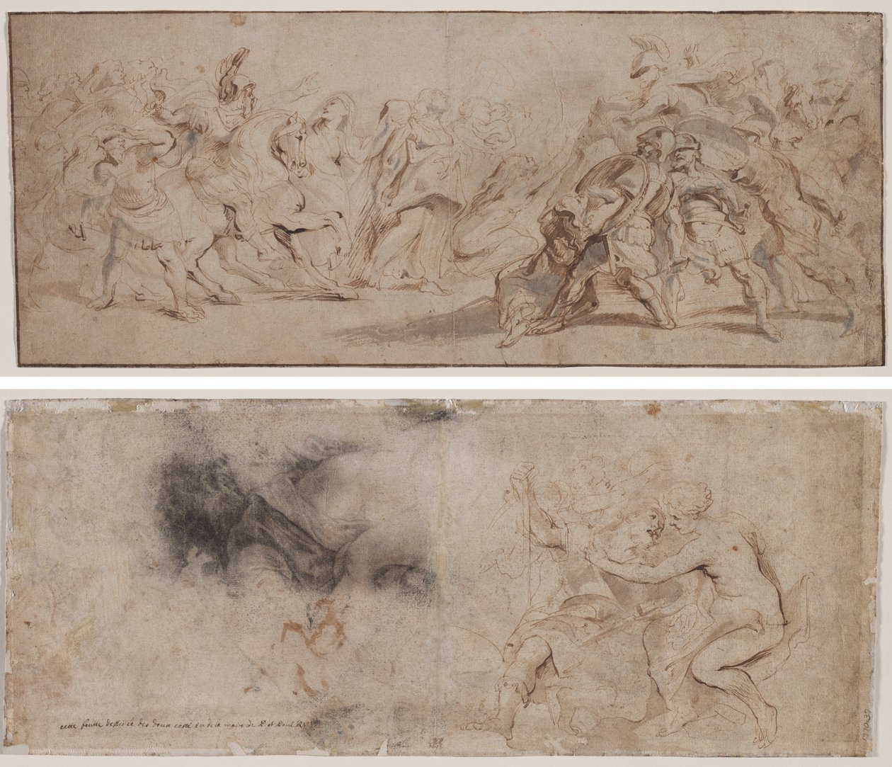 Forsoning mellem romerne og sabinerne (recto) Venus afvæbner Mars, draperistudie (verso) af Peter Paul Rubens