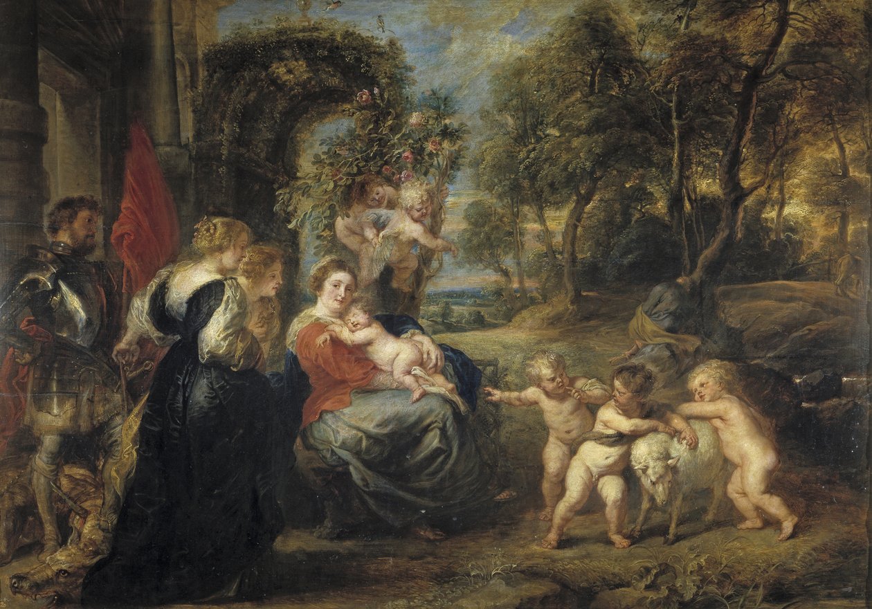 Hvil på flugten til Egypten med hellige, ca. 1635 af Peter Paul Rubens