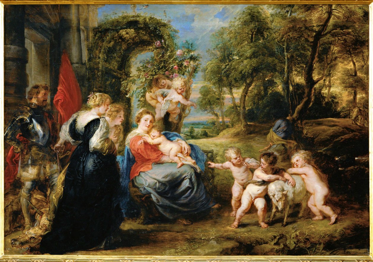 Hvile på flugten til Egypten, ca. 1632-35 (maleri på træ) af Peter Paul Rubens