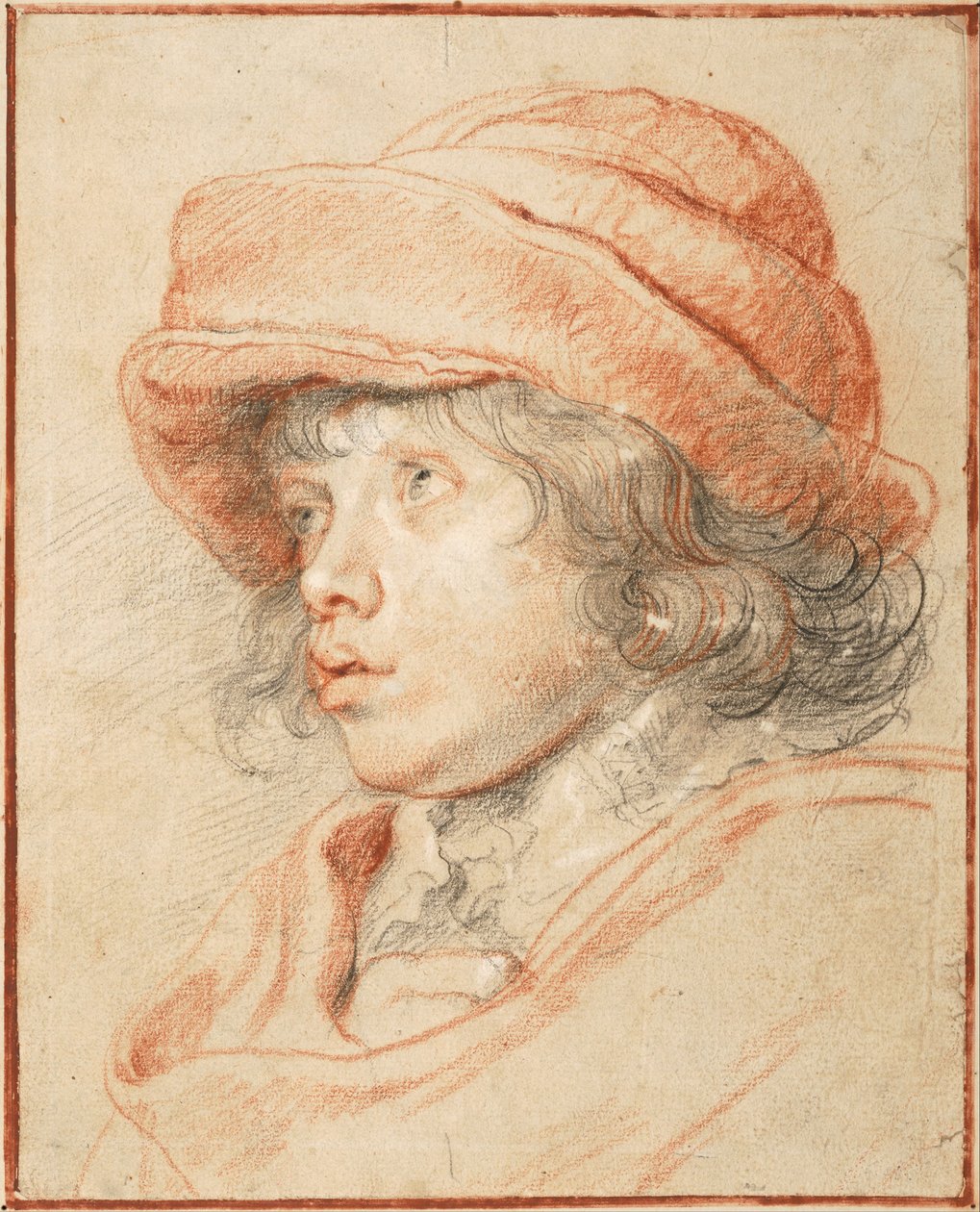 Rubenss søn Nicolaas iført rød filthue, 1625-1627 af Peter Paul Rubens