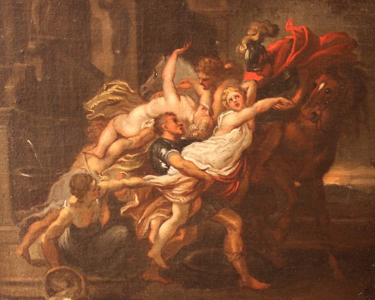 Die Entführung der Sabinerinnen, Öl auf Leinwand, Unbekannter Künstler af Peter Paul Rubens