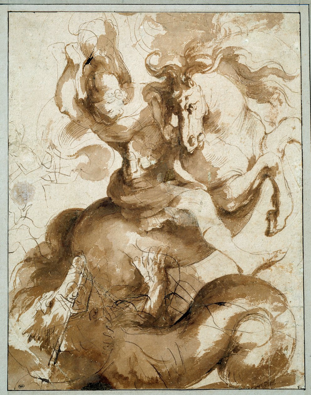 Saint George dræber dragen. Tegning af Pierre Paul (Pierre-Paul) Rubens (eller Peter Paul eller Petrus Paulus) (1577-1640) Ec. Flam. af Peter Paul Rubens