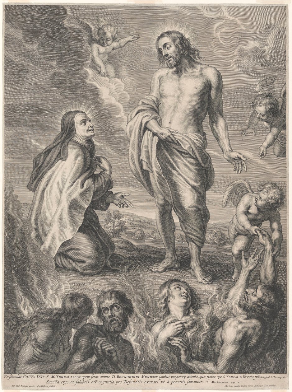 Den hellige Teresa af Ávila, der knæler foran Kristus og beder for sjælene i skærsilden af Peter Paul Rubens