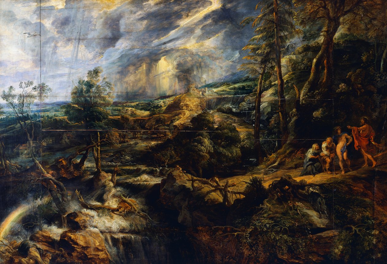 Stormfuldt landskab, ca.1625 (olie på panel) af Peter Paul Rubens