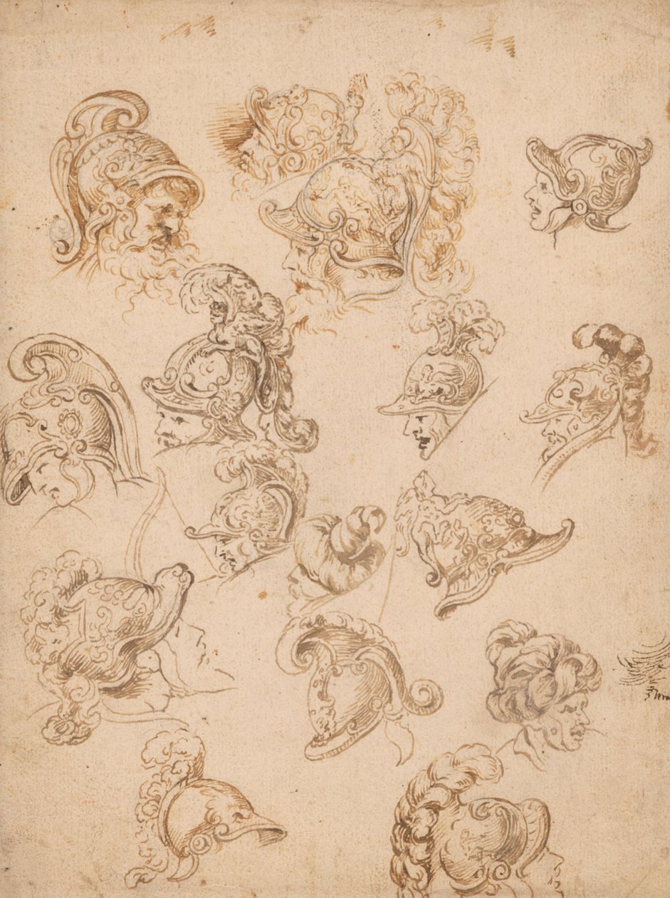 Studieblad med hjelme og hoveder af Peter Paul Rubens