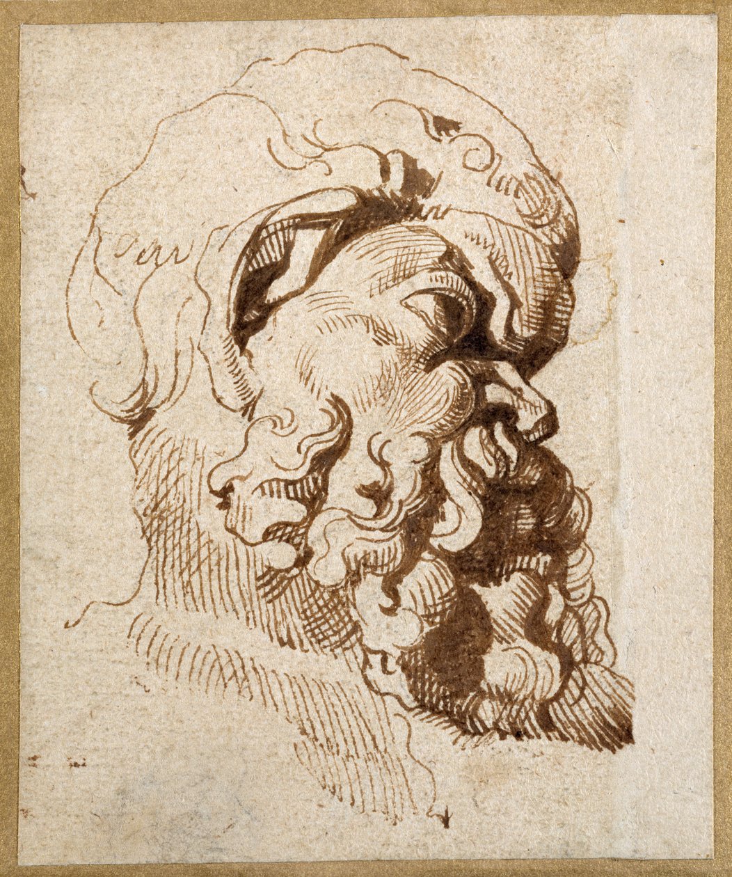 Studie af et antikt hoved af Silenus (pen og blæk på papir) af Peter Paul Rubens
