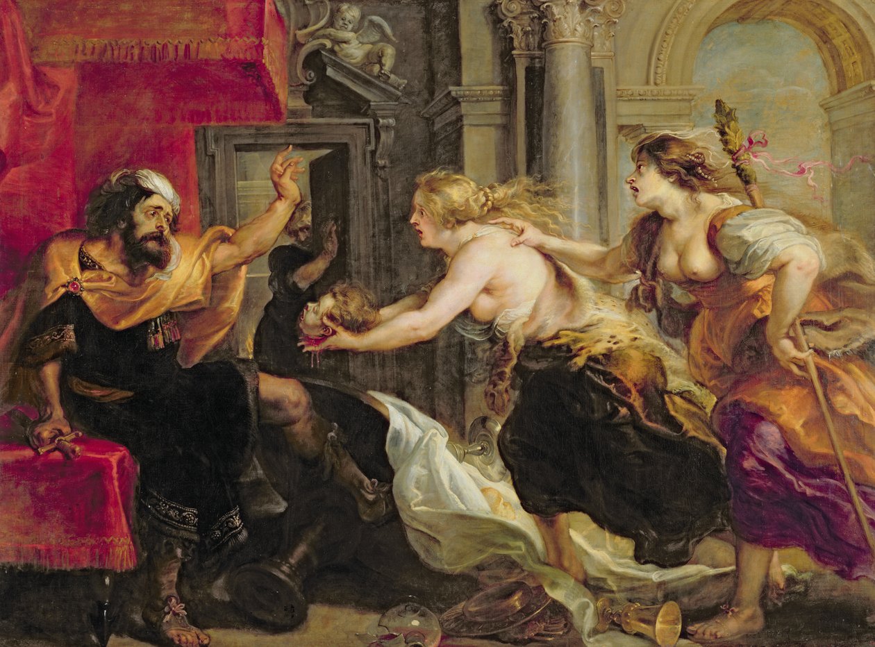 Tereus konfronterede med hovedet af sin søn Itylus, 1637 af Peter Paul Rubens