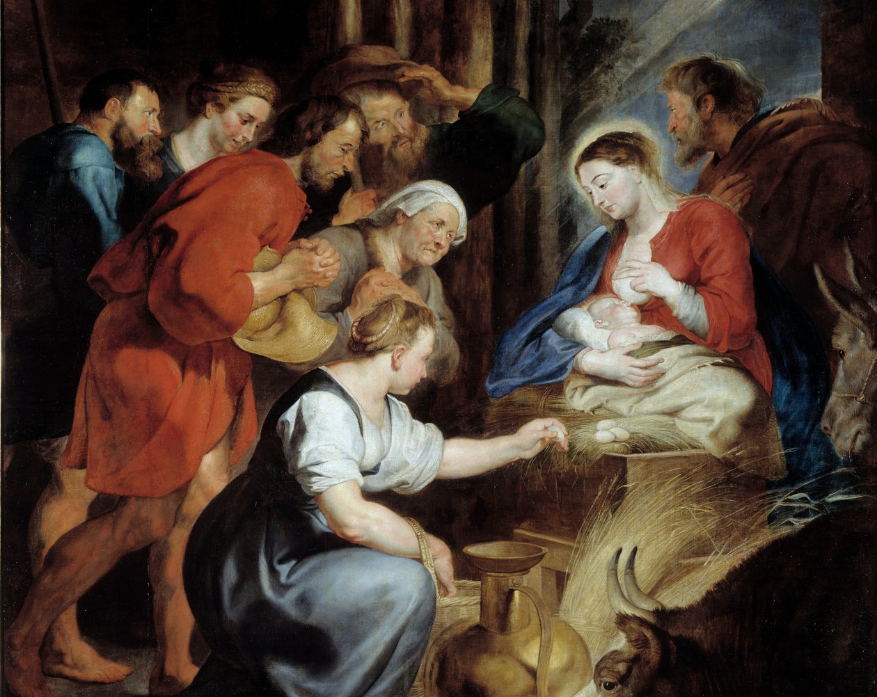Hyrdernes tilbedelse detalje. Maleri af Pierre Paul (Pierre-Paul) Rubens (eller Peter Paul eller Petrus Paulus) (1577-1640) 1600-tallet søn. 3,4x2,48 m Rouen, Musee des Beaux Arts af Peter Paul Rubens
