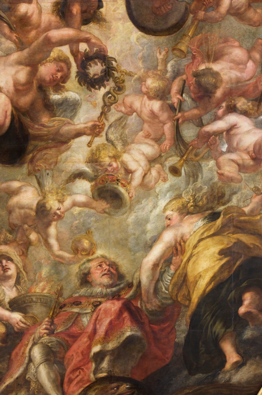 The Apotheosis of King James I, The Rubens Ceiling, Banqueting House, Whitehall, ca. 1629-34 (olie på lærred) af Peter Paul Rubens