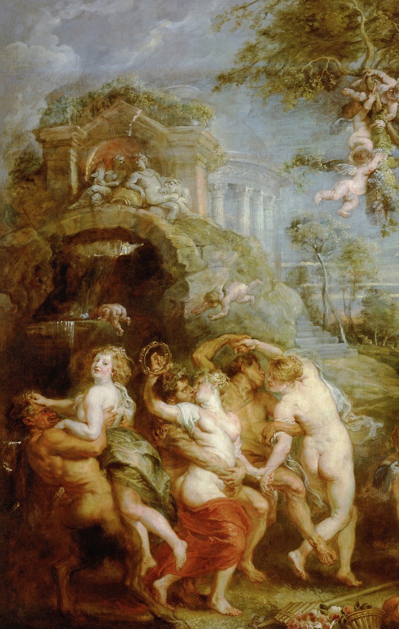 Venus Verticordias fest (Detalje af maleri: bacchanalsk scene med nymfer og satyrer) af Peter Paul Rubens