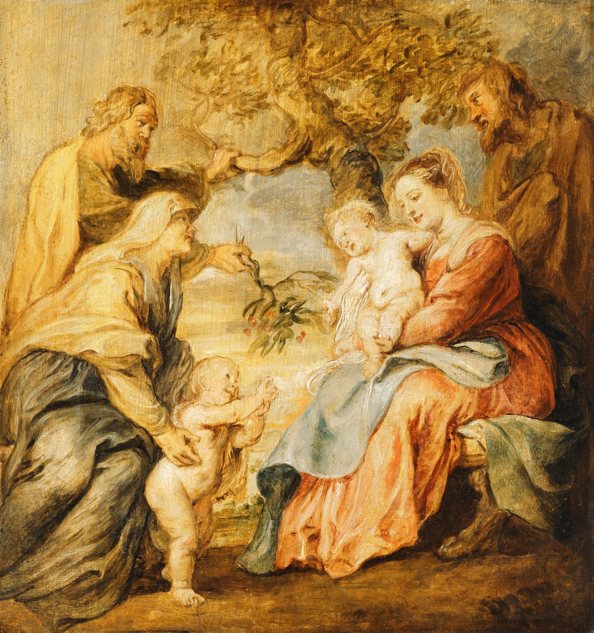 Den hellige familie besøgt af de hellige Elizabeth, Zacharias og det spæde Johannes Døberen, af Peter Paul Rubens