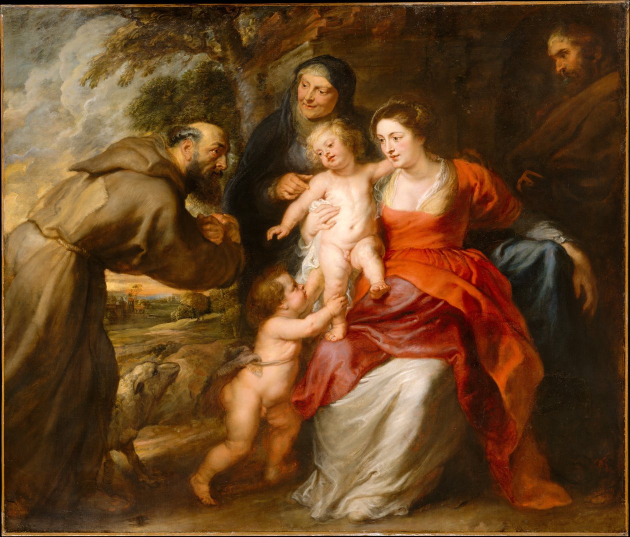 Den hellige familie med de hellige Frans og Anne og spædbarnet Johannes Døberen, ca. 1635 (olie på lærred) af Peter Paul Rubens