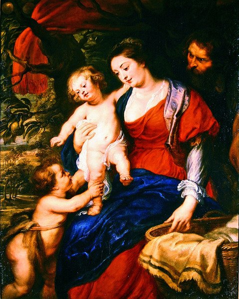 Den hellige familie med spædbarnet St. John (olie på lærred) af Peter Paul Rubens
