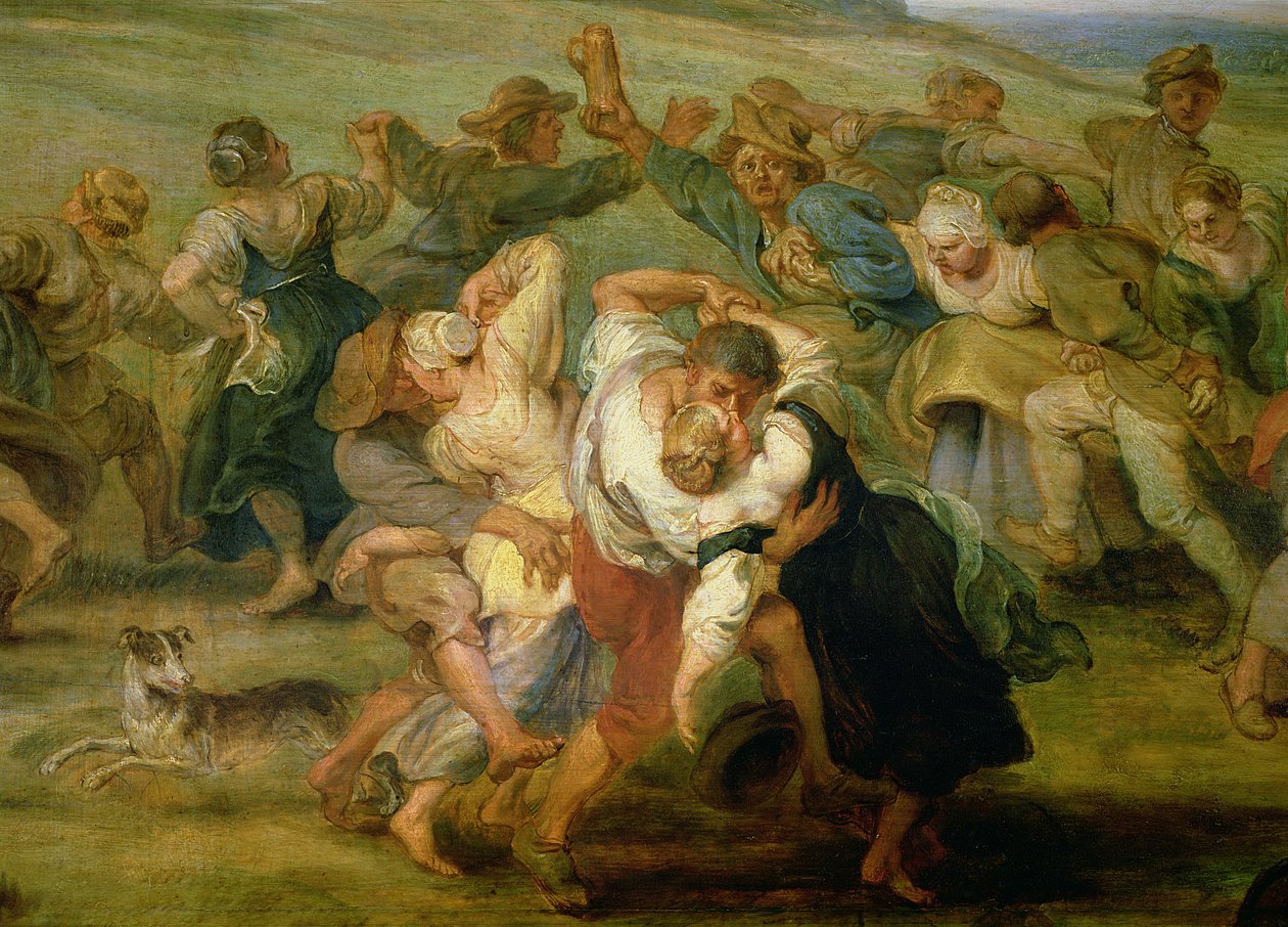 The Kermesse, detalje af bønder, der danser, ca. 1635-38 olie på paneldetalje af 24954 af Peter Paul Rubens