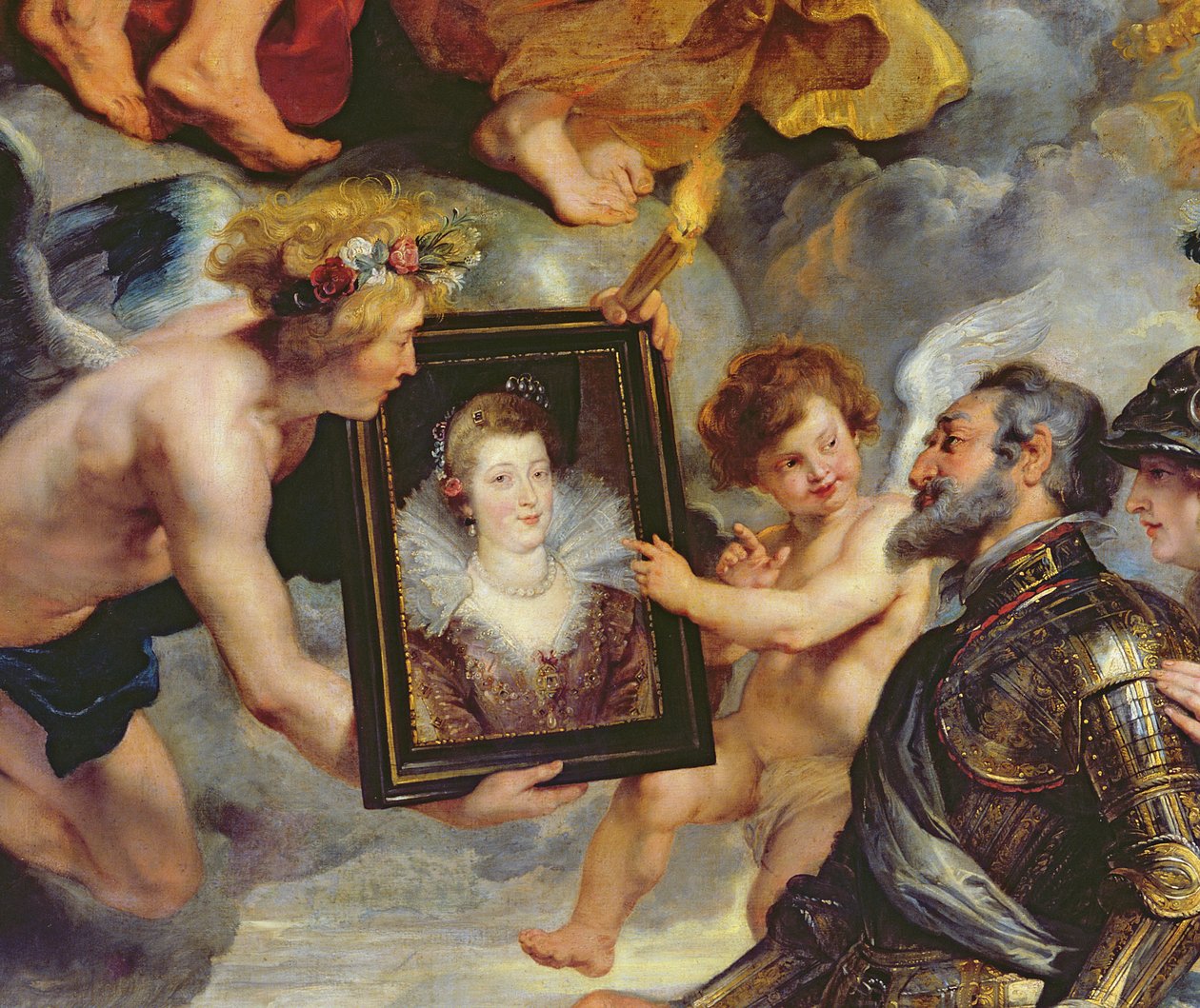 Medici-cyklussen: Henri IV (1553-1610) Modtagelse af portrættet af Marie de Medici (1573-1642) 1621-25 (detaljer fra 17689) af Peter Paul Rubens