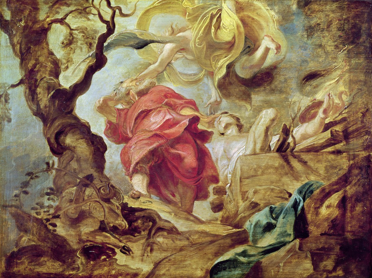 Isaacs offer, skitse til loftsektion i jesuittkirken, Antwerpen, 1620-21 af Peter Paul Rubens