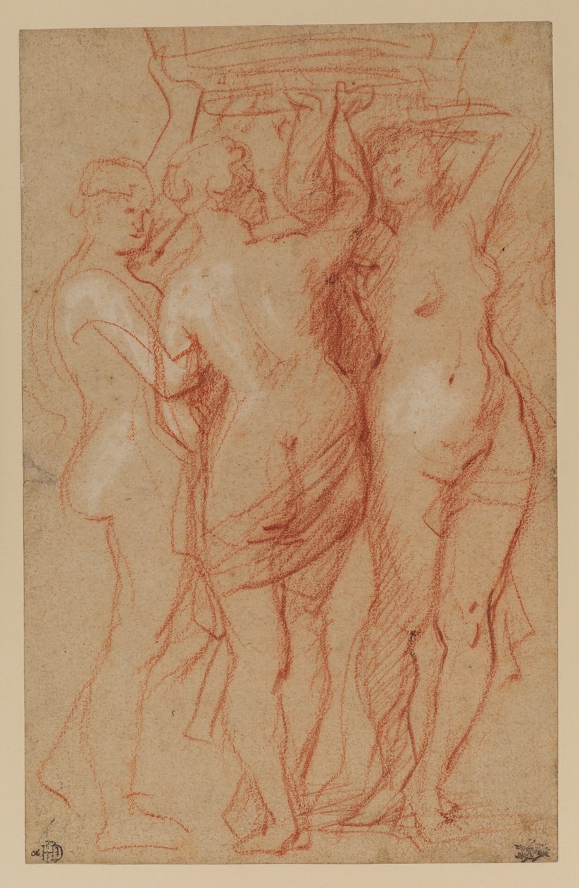 The Three Graces, ca. 1635-40 (rødt og hvidt kridt på papir) af Peter Paul Rubens