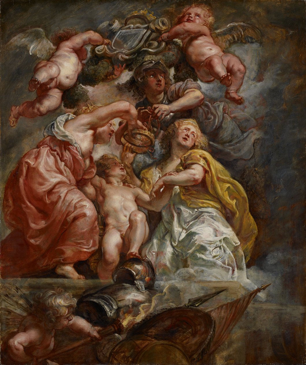 Unionen af England og Skotland (Charles I som prinsen af Wales), ca. 1633-34 (olie på egetræspanel) af Peter Paul Rubens
